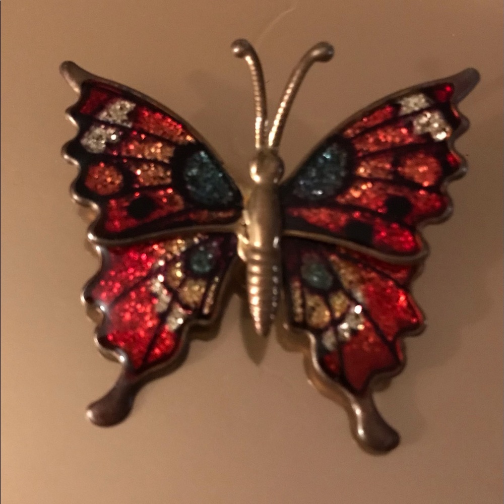 Vintage Rainbow Glitter Enamel Butterfly Pin